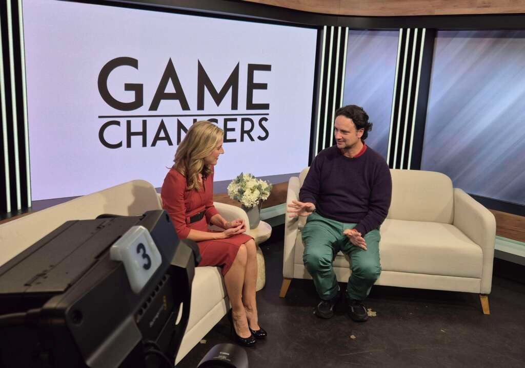 Andrea Francolini on the set of Game Changers with Gemma Acton