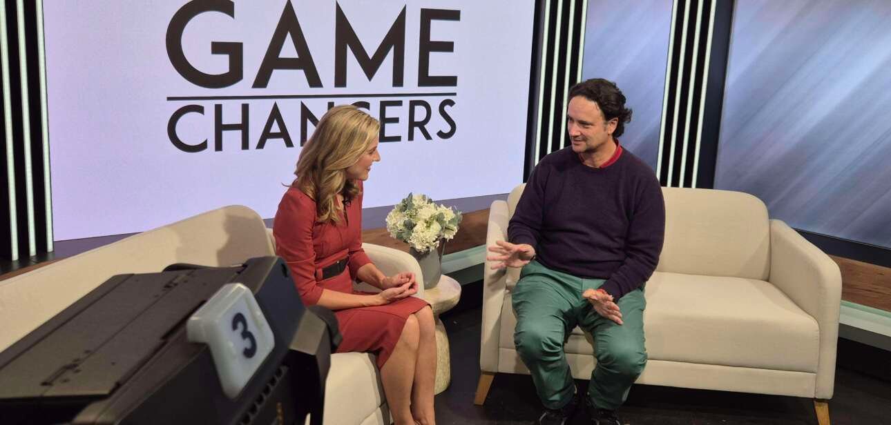 Andrea Francolini on the set of Game Changers with Gemma Acton