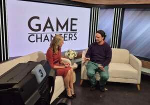 Andrea Francolini on the set of Game Changers with Gemma Acton