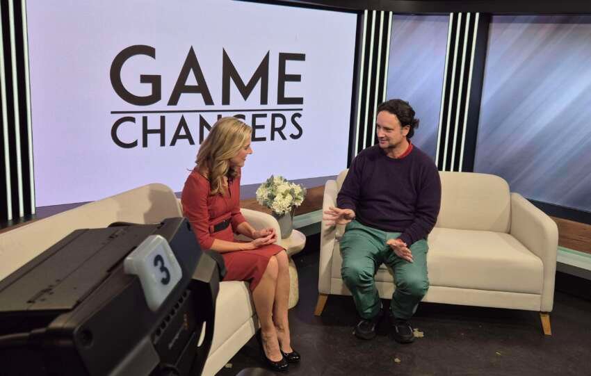 Andrea Francolini on the set of Game Changers with Gemma Acton