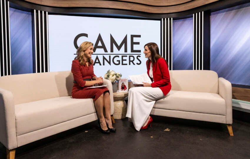Janice Elsley on set of Game Changers with Gemma Acton